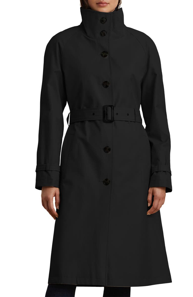 Lauren Ralph Lauren Belted Water Resistant Longline Coat, Alternate, color, Black