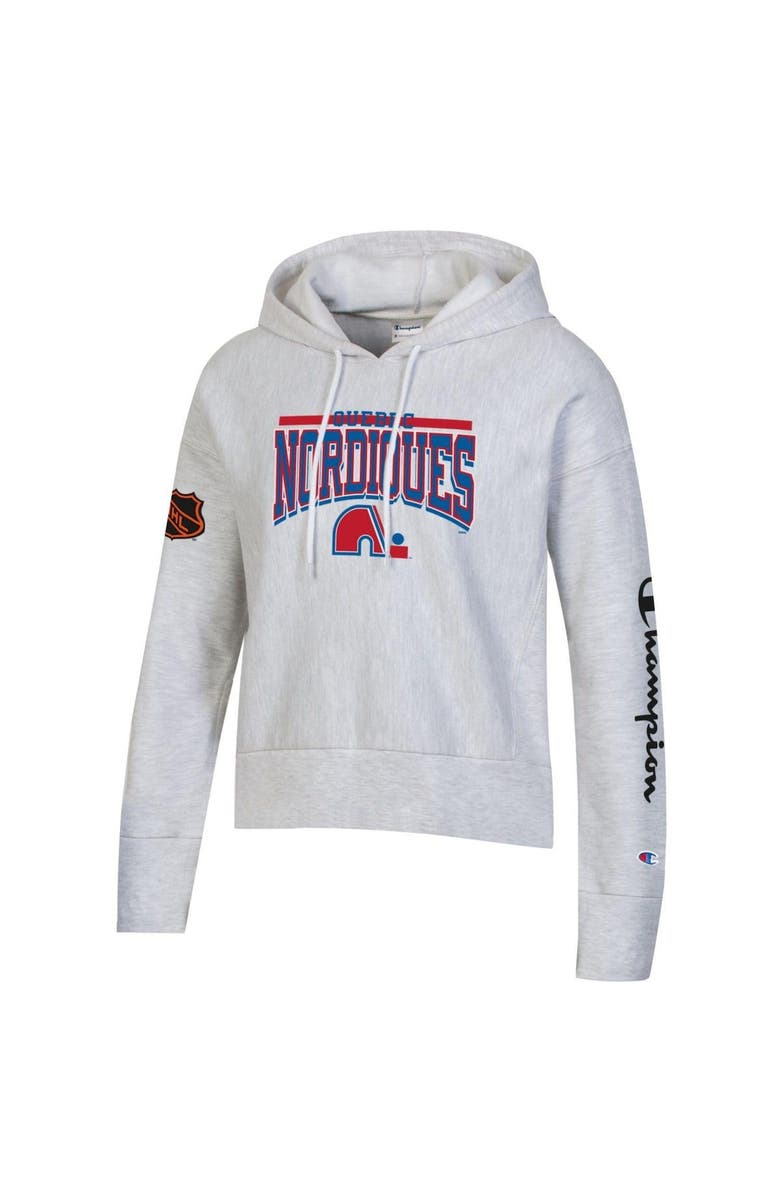 Champion Women's Champion Heathered Gray Quebec Nordiques Reverse Weave Pullover Hoodie, Alternate, color, Heather Gray