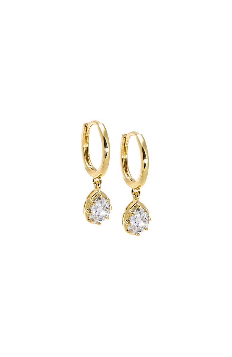 BY ADINA EDEN Moissanite Pear Bezel Dangling Huggie Earring, Main, color, Gold
