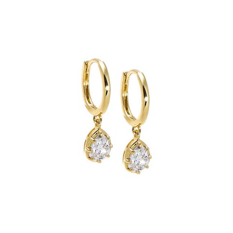 Moissanite Pear Bezel Dangling Huggie Earring