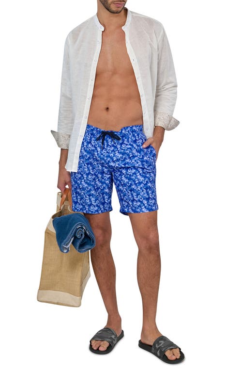 Brooklyn Brigade Abstract Leaf Swim Trunks In Navy/blue