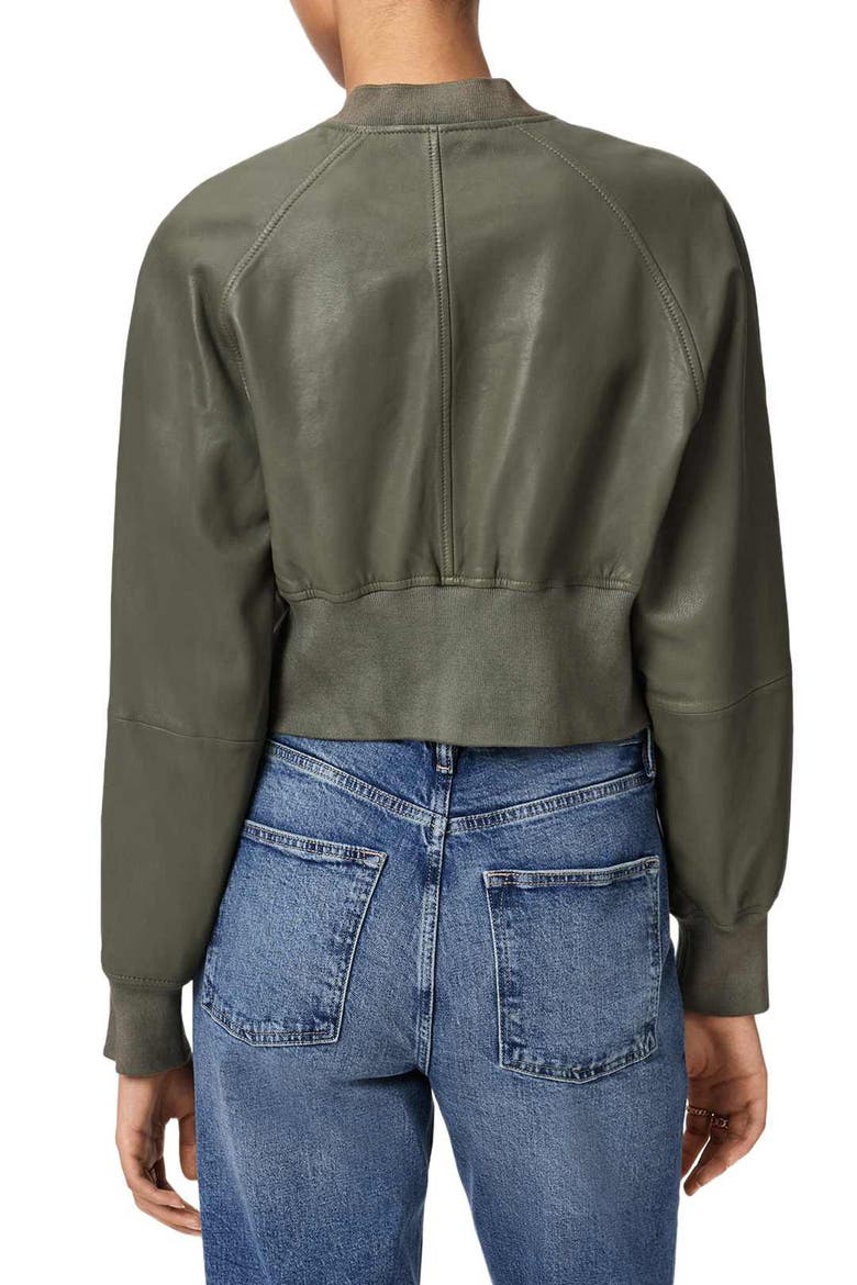 Suri Leather Bomber Jacket, Alternate, color, CALEDON GREEN