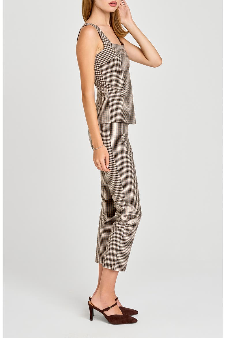 x Sara Walker Carolyn Check Pants, Alternate, color, BROWN