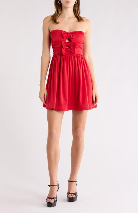 Bow Strapless Fit & Flare Minidress