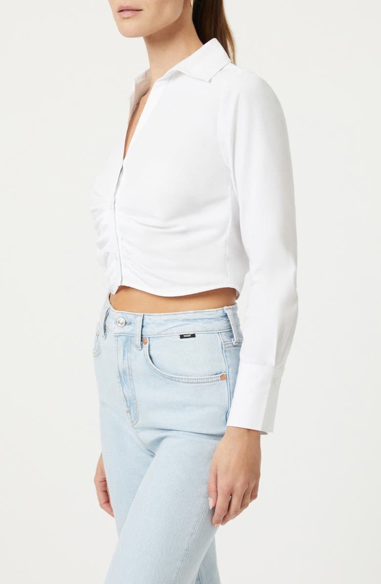 Mavi Jeans Ruched Crop Cotton Button-Up Shirt, Alternate, color, White