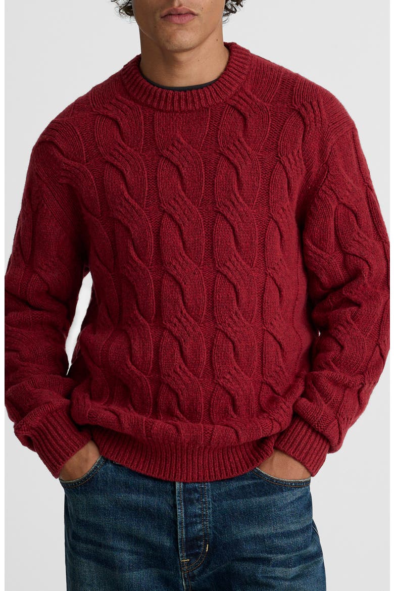 Crewneck Cable Knit Wool Blend Sweater, Main, color, HEATHER GARNET