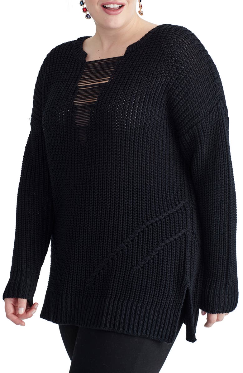 RACHEL Rachel Roy Rina Distressed Detail Shaker Sweater, Alternate, color,