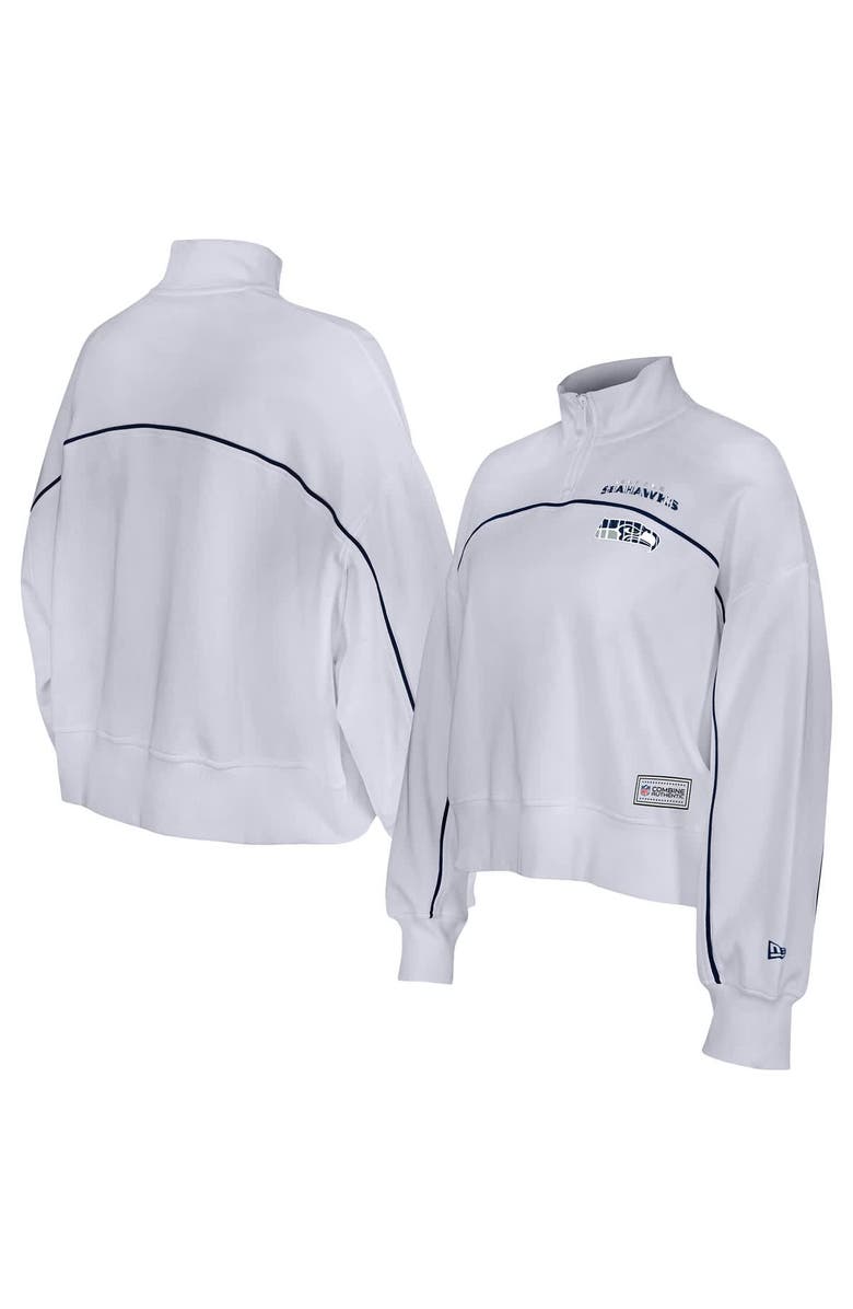 New Era Women
s New Era White Seattle Seahawks Functional Fandom Quarter-Zip Sweatshirt, Main, color, White