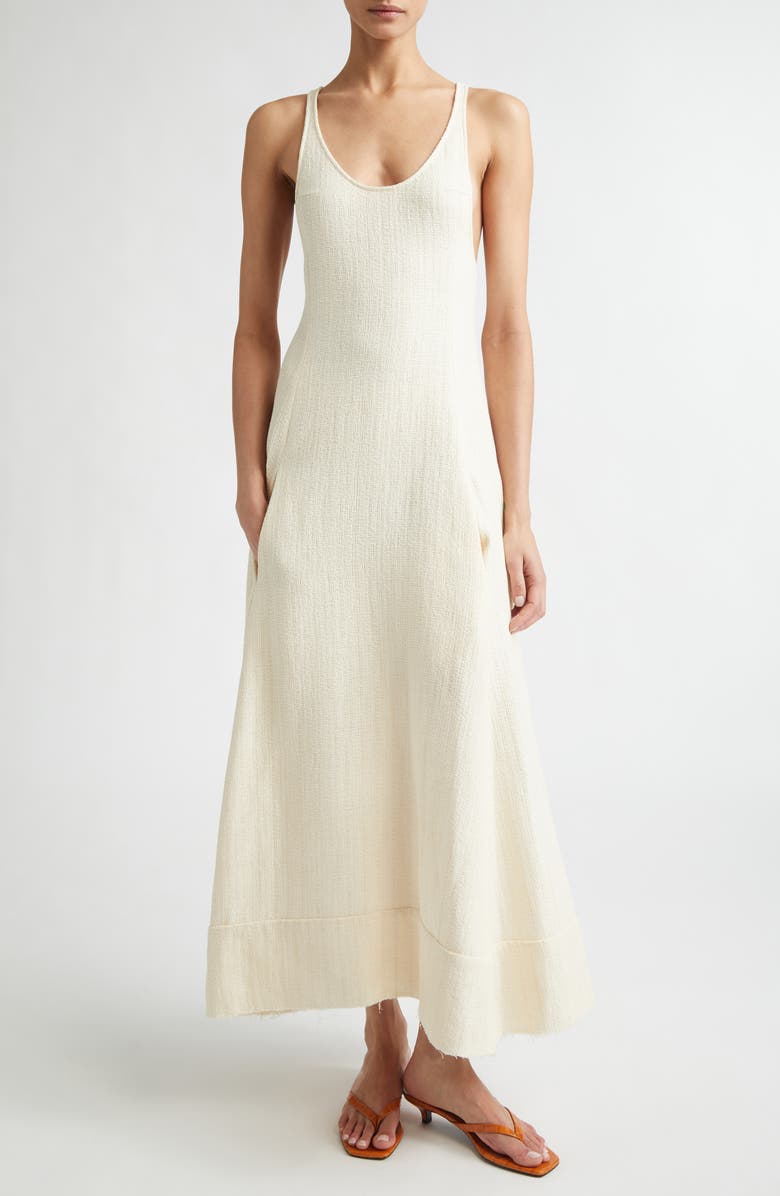 TOTEME Sculpted Cotton Sablé Dress, Main, color, Ecru