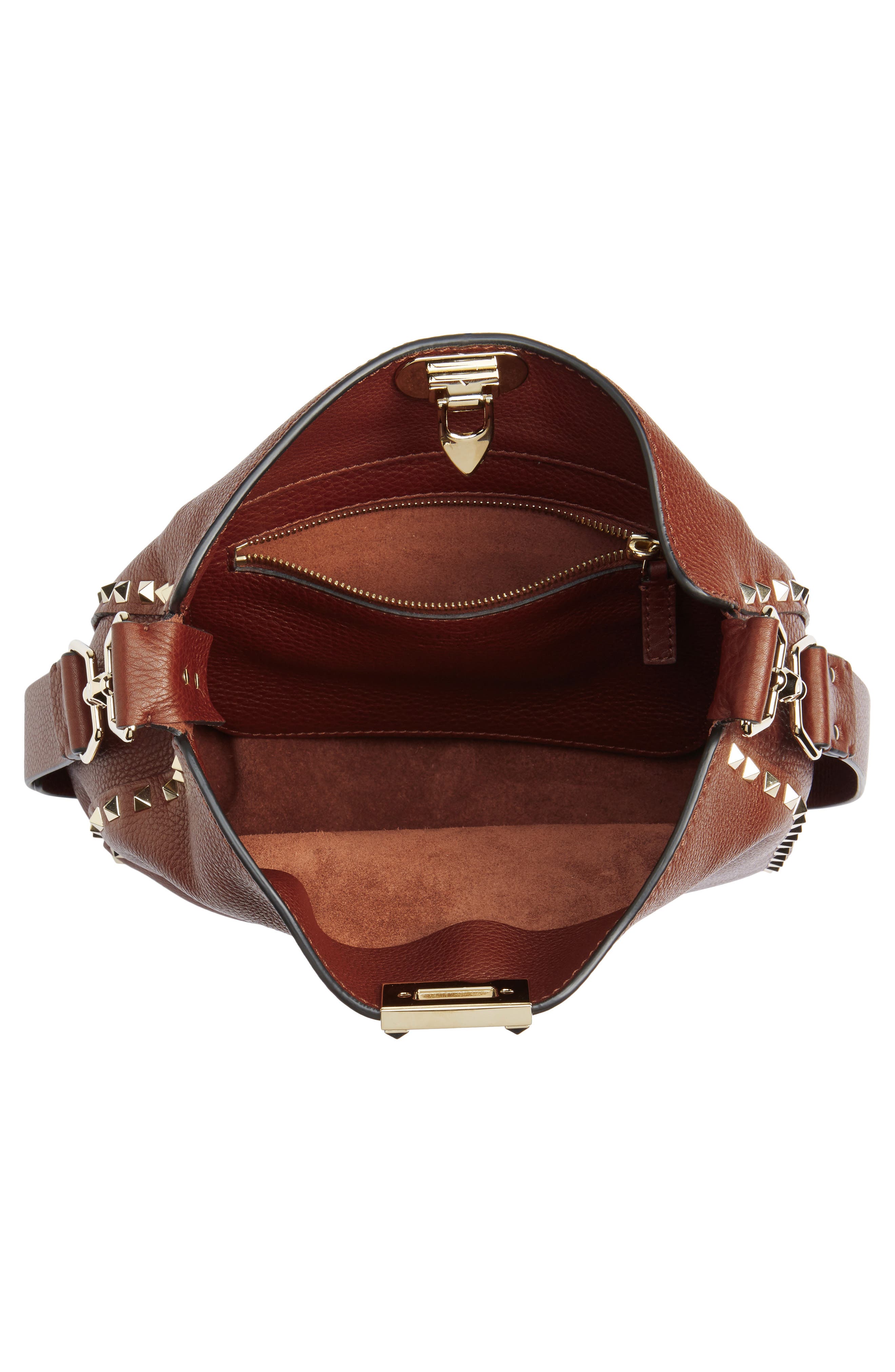 Valentino Garavani Small Rockstud Leather Hobo, Alternate, color, 