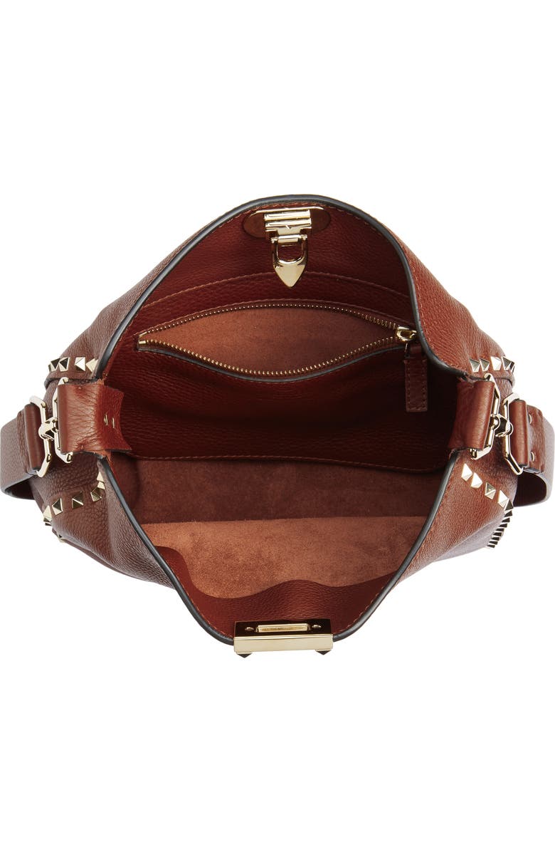 Valentino Garavani Small Rockstud Leather Hobo, Alternate, color,