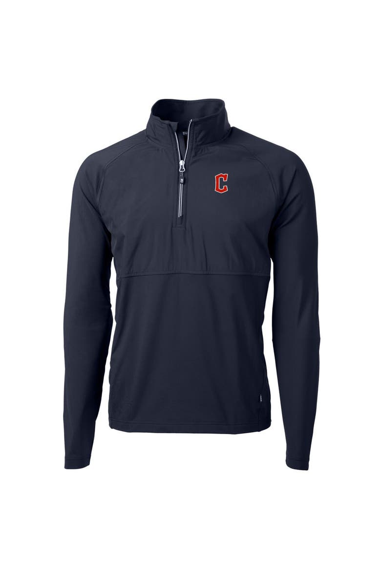 Men's Cutter & Buck Navy Cleveland Guardians Adapt Eco Knit Hybrid Recycled Quarter-Zip Pullover Jacket, Main, color, Navy