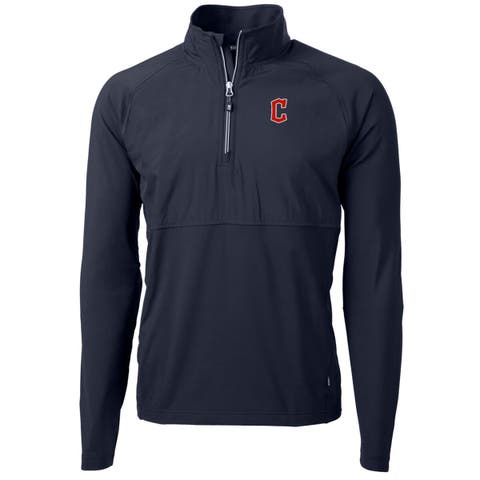 Men's Cutter & Buck Navy Cleveland Guardians Adapt Eco Knit Hybrid Recycled Quarter-Zip Pullover Jacket