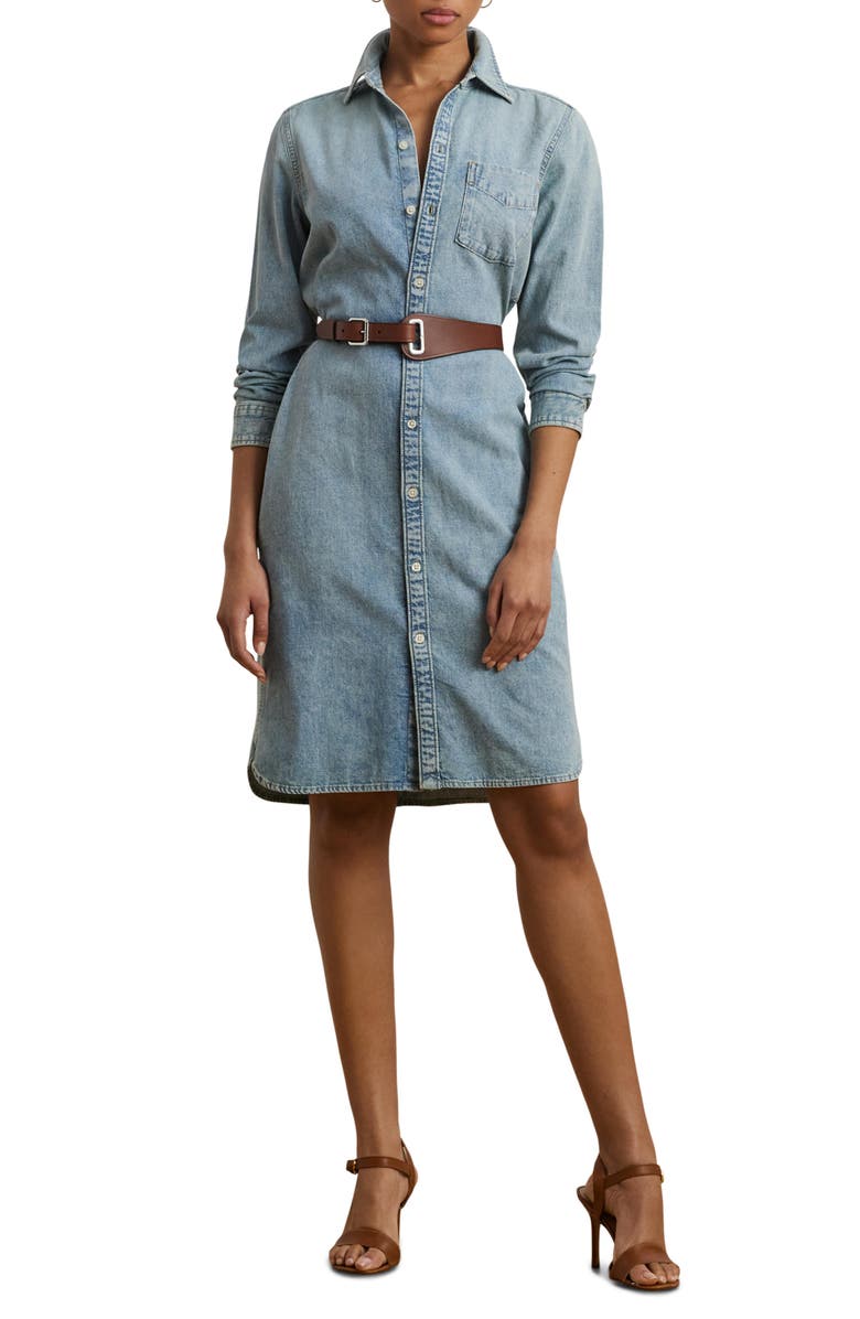 Lauren Ralph Lauren Long Sleeve Belted Denim Shirtdress, Main, color, 