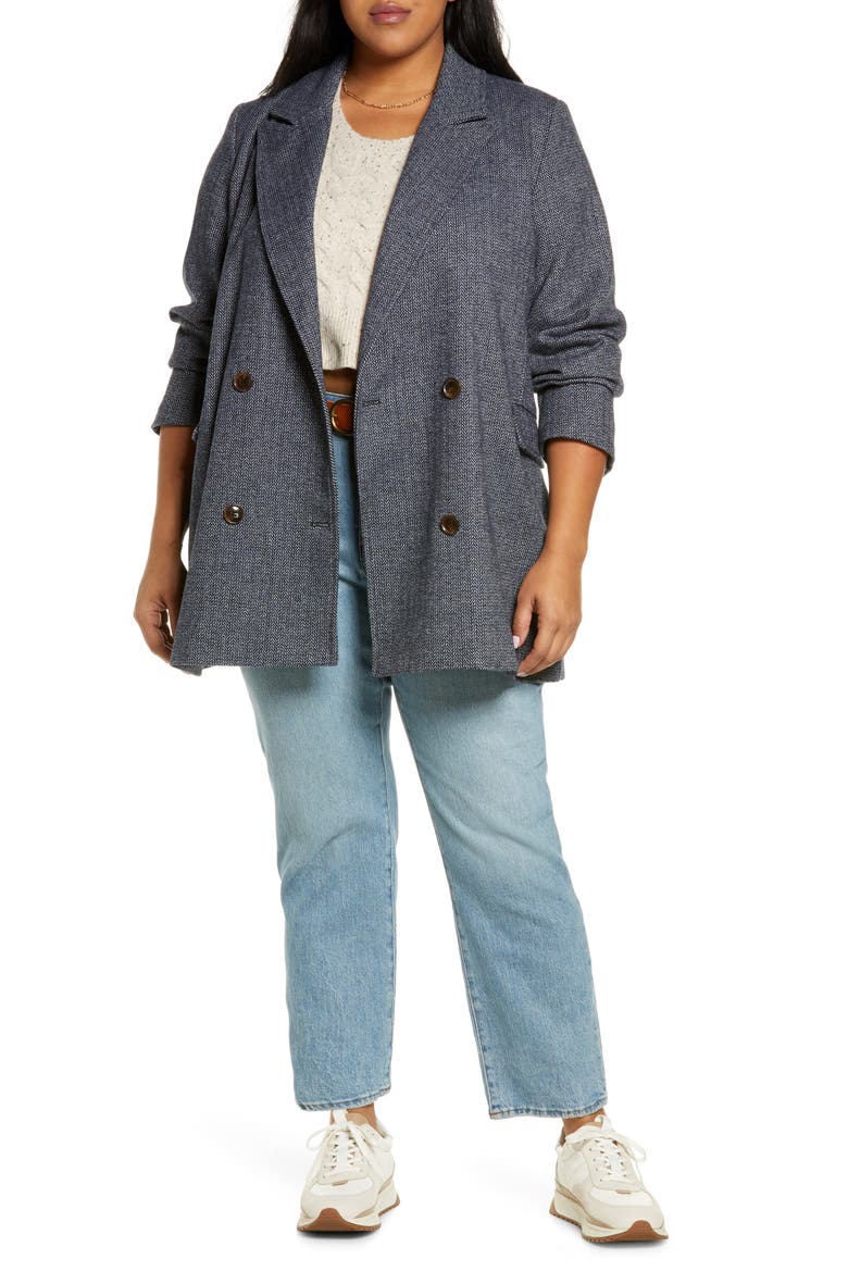 Double Breasted Blazer, Main, color, NAVY HERRINGBONE DONAGAL