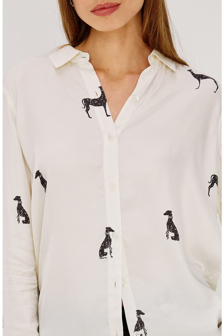 Saige Whippet Print Button Up Shirt, Alternate, color, IVORY WHIPPETS
