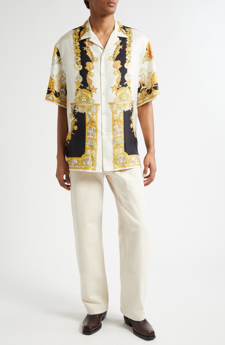 Versace Medusa Biggie Carpenter Jeans, Alternate, color, Ecru