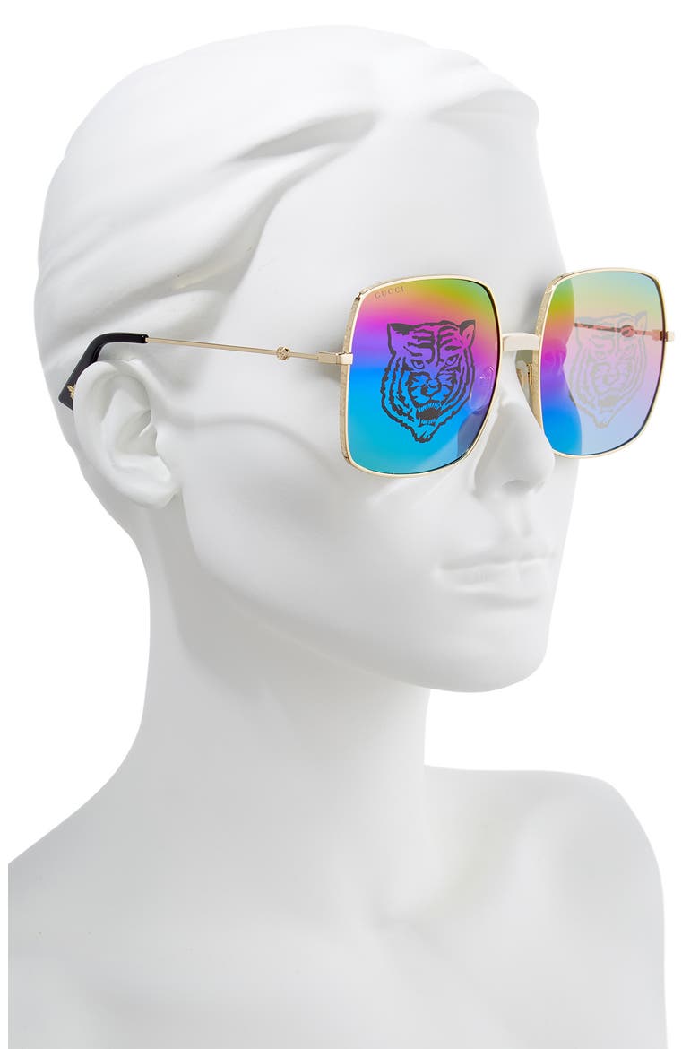60mm Square Sunglasses, Alternate, color, GOLD/ RAINBOW TIGER