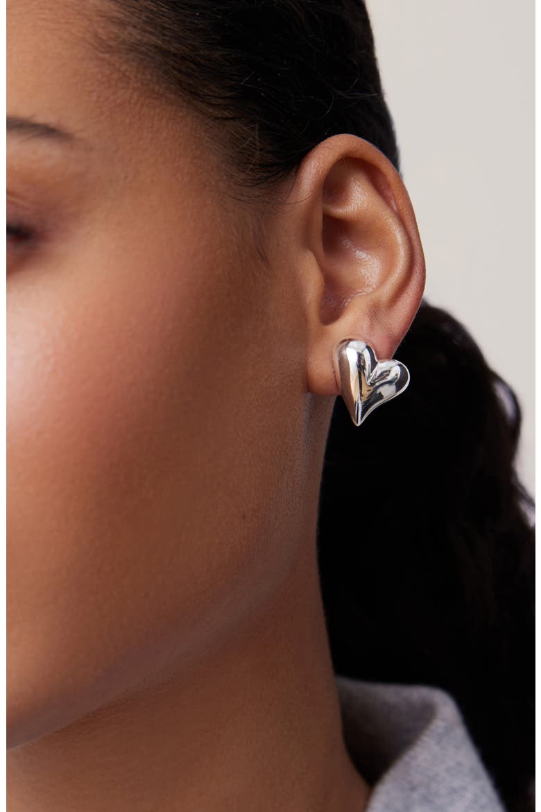 Art Heart Button Stud Earrings, Alternate, color, HIGH POLISH SILVER