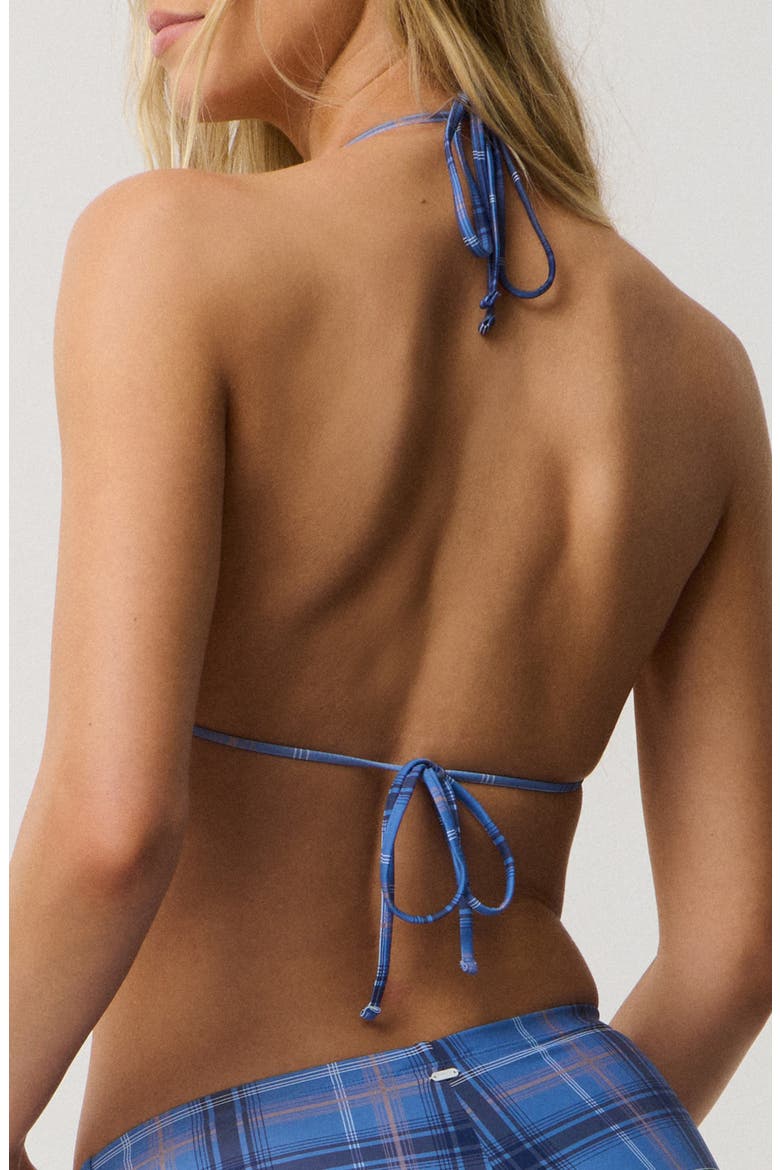 Archive Plaid Triangle Bikini Top, Alternate, color, BLUE