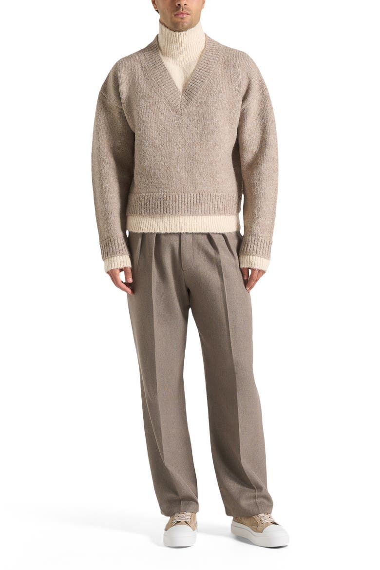 Jacques Unisex Double Layer V-Neck Knit Jumper, Alternate, color, Taupe