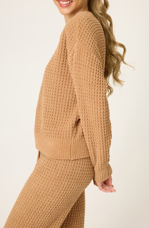 Pj Salvage Chenille Waffle Knit Lounge Sweater In Brown