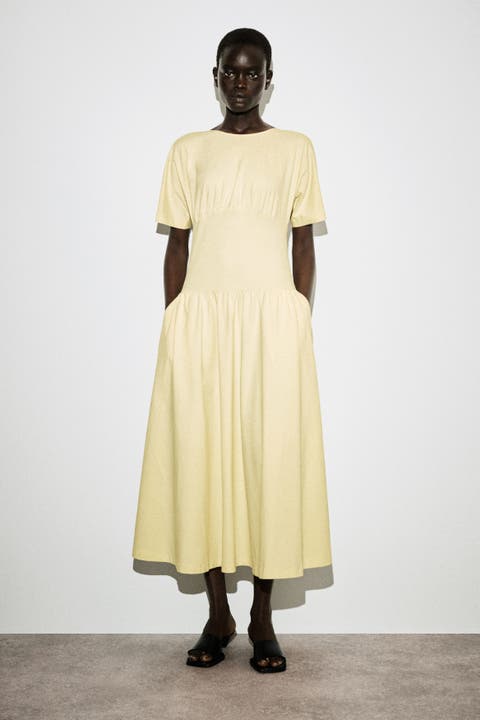 Waisted Cotton Midi Dress
