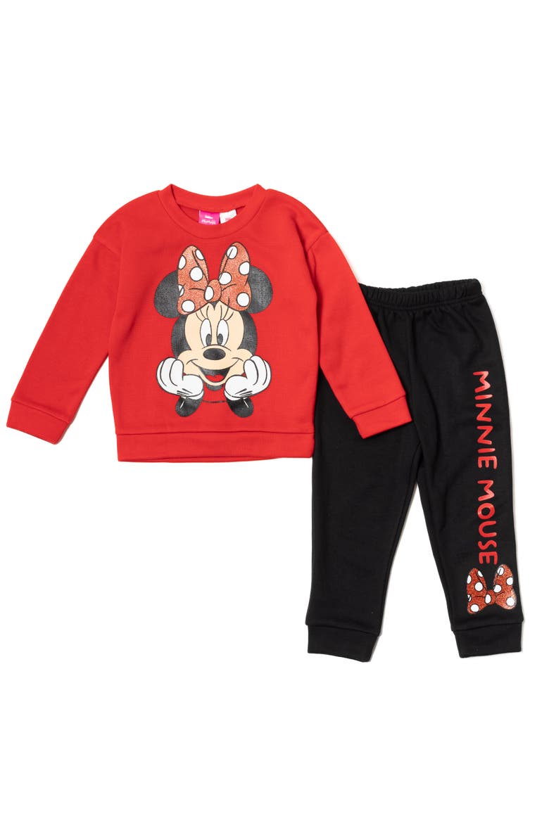 Minnie Mouse 2-Piece Fleece Sweatshirt and Pants Set, Main, color, Red Black Minnie