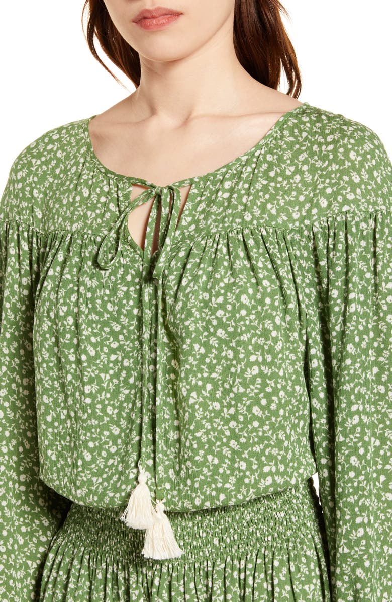 All in Favor Floral Smocked Waist Long Sleeve Minidress, Alternate, color, 