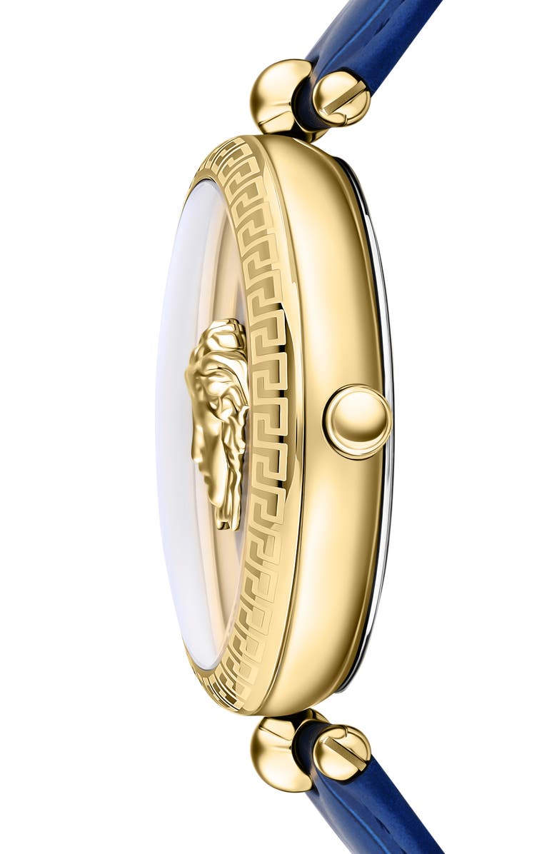 Versace Palazzo Empire Two Hand Quartz Leather Strap Watch, 39mm, Alternate, color, Gold