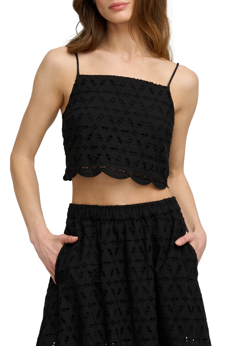 The Pretty Please Eyelet Embroidered Cotton Crop Camisole, Main, color, BLACK