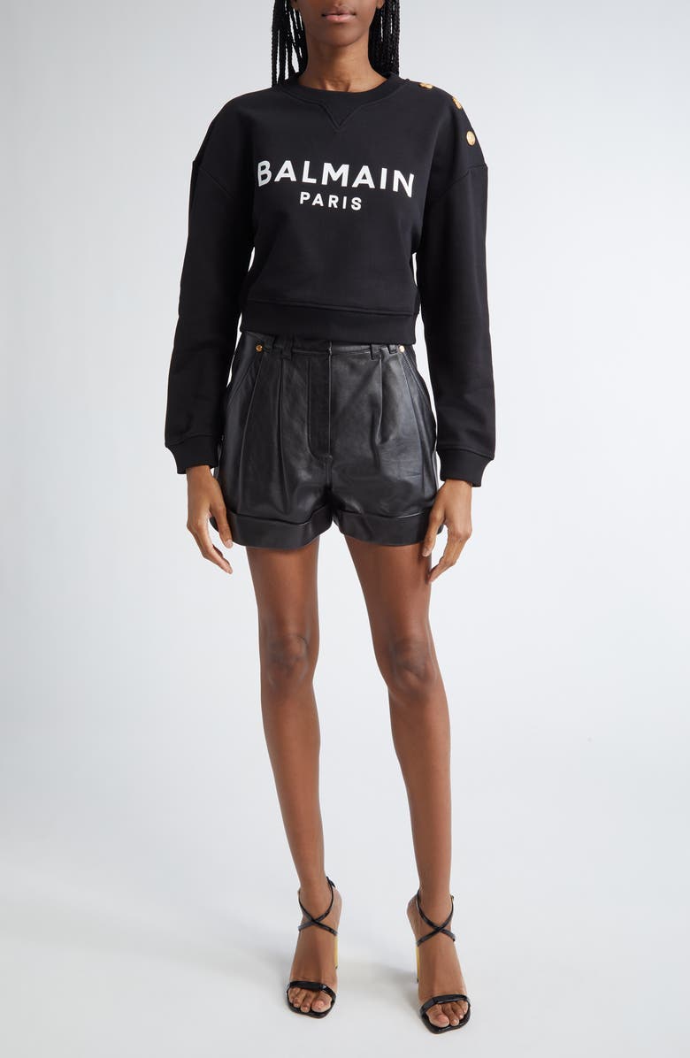 Balmain Crop Logo Graphic Sweatshirt, Alternate, color, Eab Black/ White