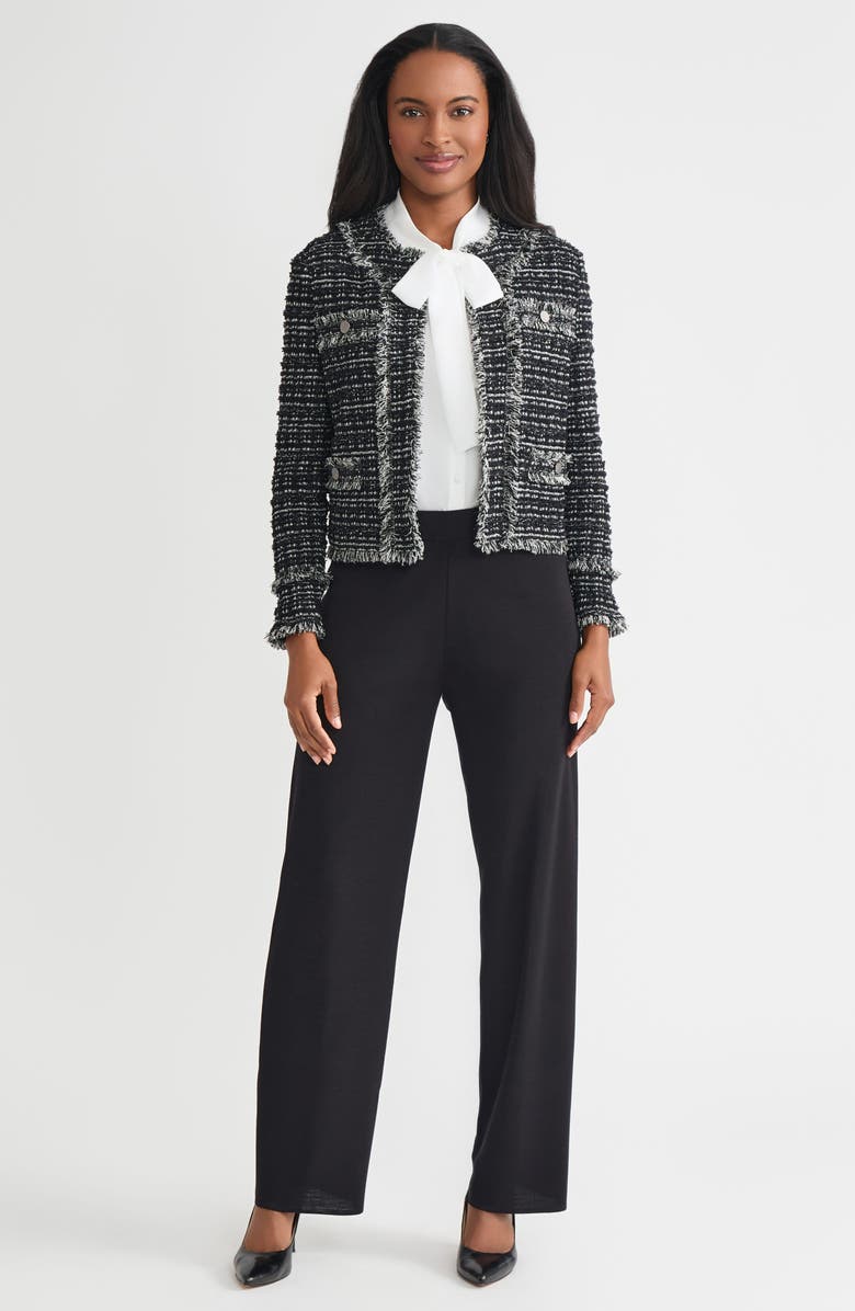 Misook Heritage Eyelash Tweed Knit Jacket, Alternate, color, Black/New Ivory