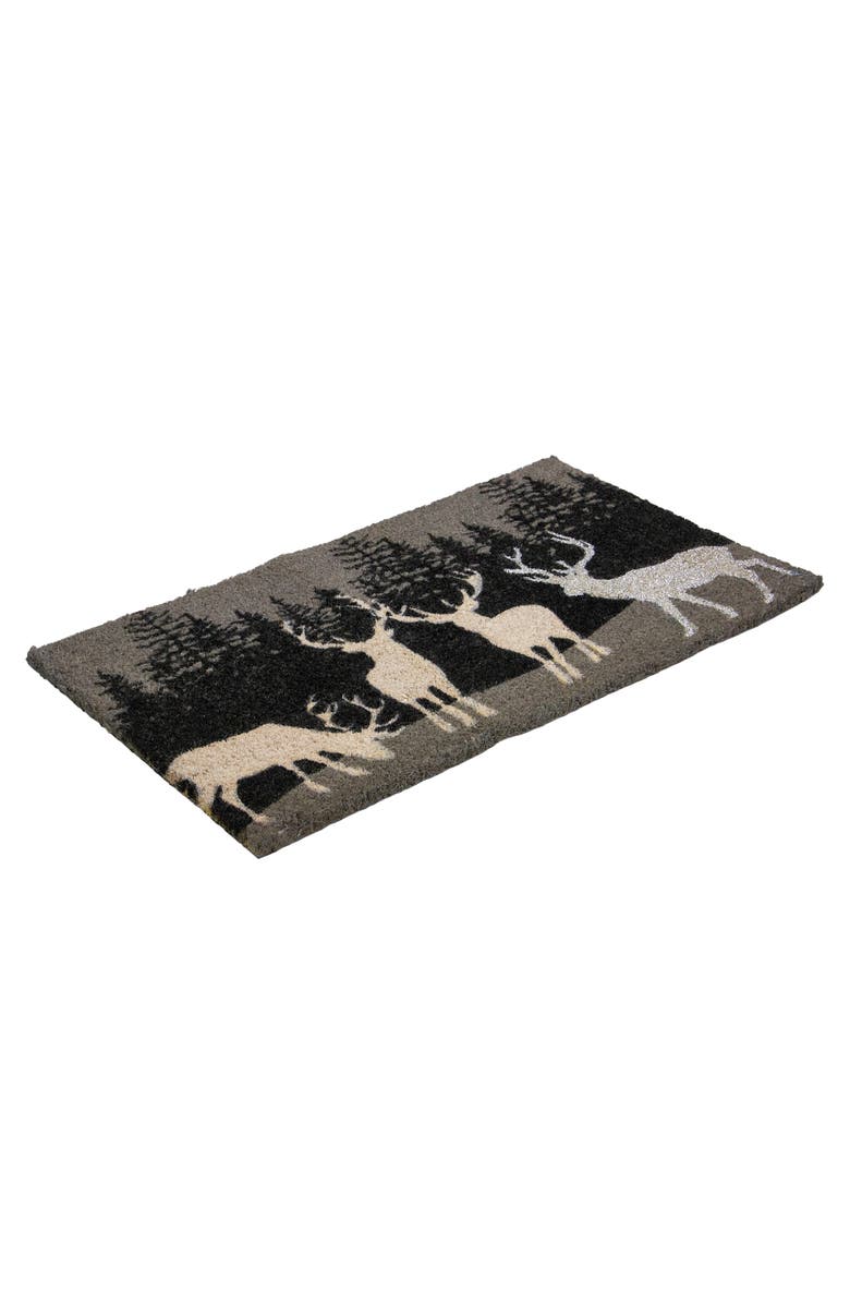 Northlight Natural Coir Rectangular Forest Reindeer Christmas Doormat 18" x 30", Alternate, color, Black