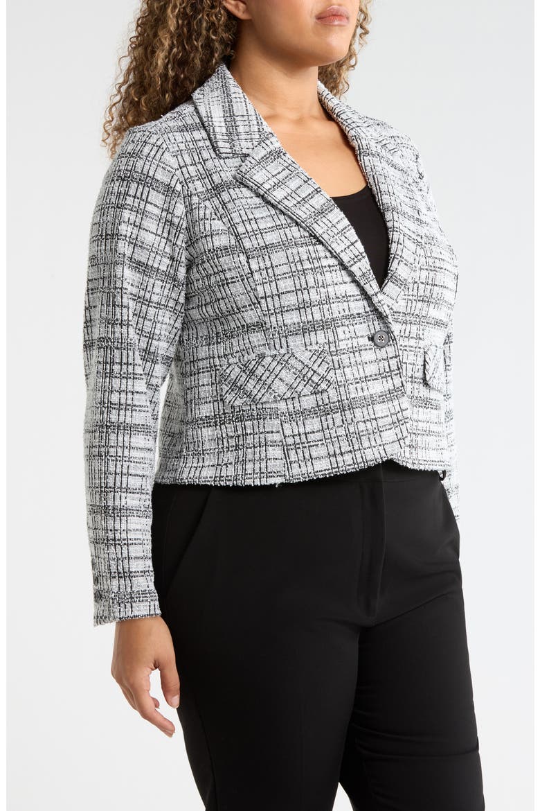 Plaid Tweed Crop Blazer, Alternate, color, BLACK/ WHITE PLAID