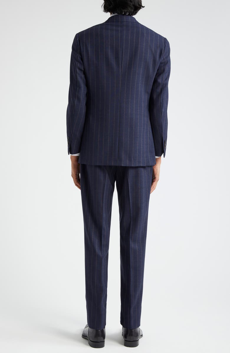 Thom Sweeney Pinstripe Structured Wool Suit, Alternate, color, Navy Brown Stripe