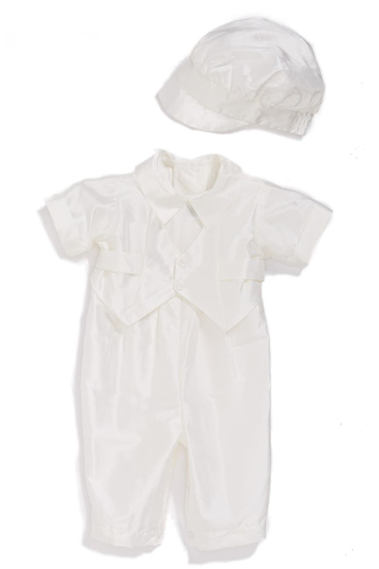 Silk Dupioni Romper and Hat Set, Main, color, WHITE