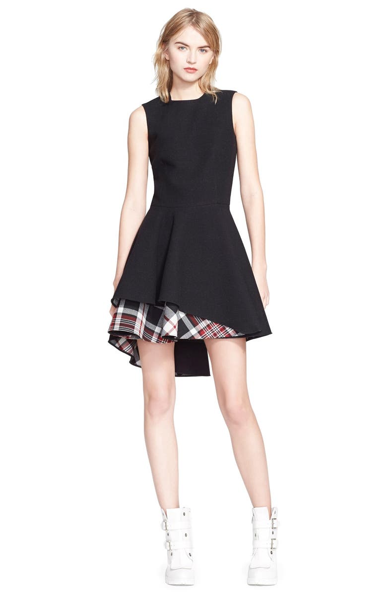 McQueen Alexander McQueen Plaid Hem Flared Dress, Main, color, 