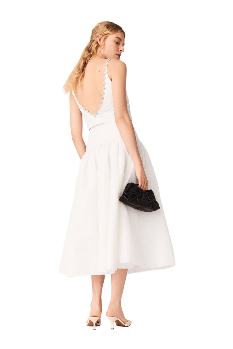 Jewelled collar taffeta crop top, Alternate, color, White