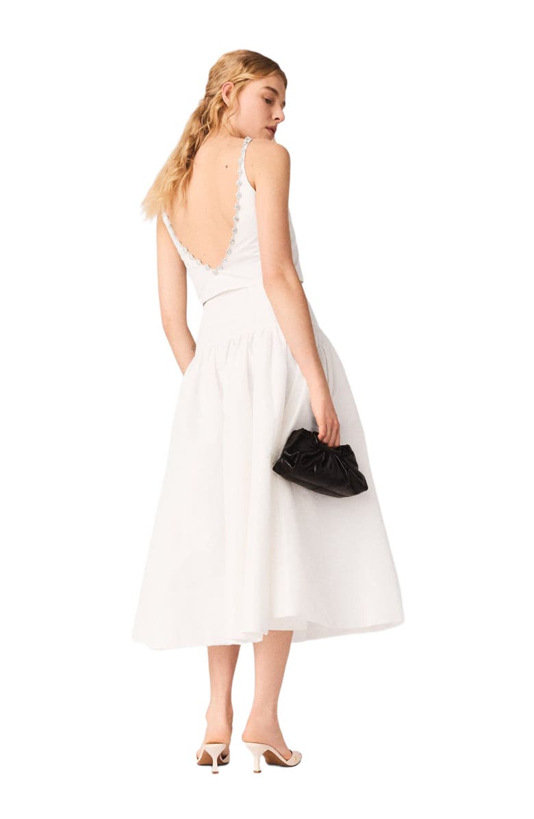 maje Jewelled collar taffeta crop top, Alternate, color, White