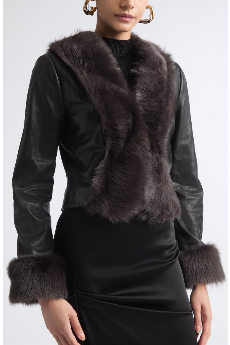 Sofie Leather Jacket with Genuine Shearling Trim, Alternate, color, NOIR CLASSIQUE