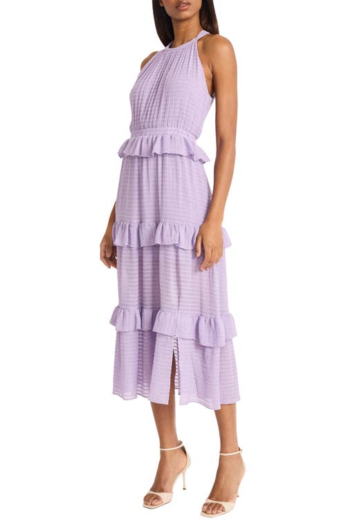 Donna Morgan For Maggy Halter Neck Ruffle Tiered Midi Dress