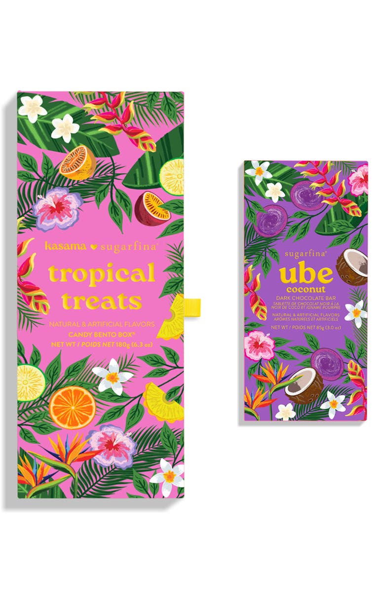 sugarfina Tropical Treats 3-Piece Bento Box & Coconut Dreams Candy Bar Set, Main, color, 