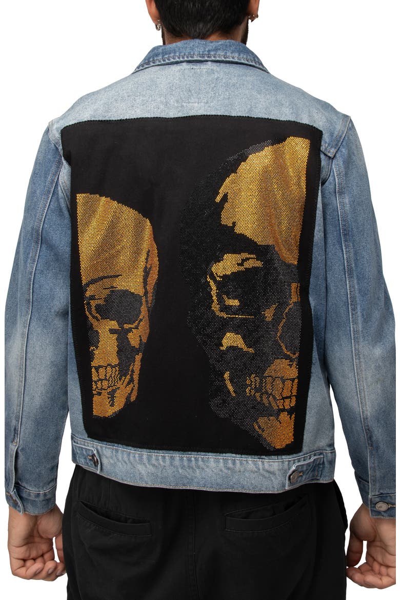 Skull Patch Denim Jacket, Alternate, color, LIGHT BLUE