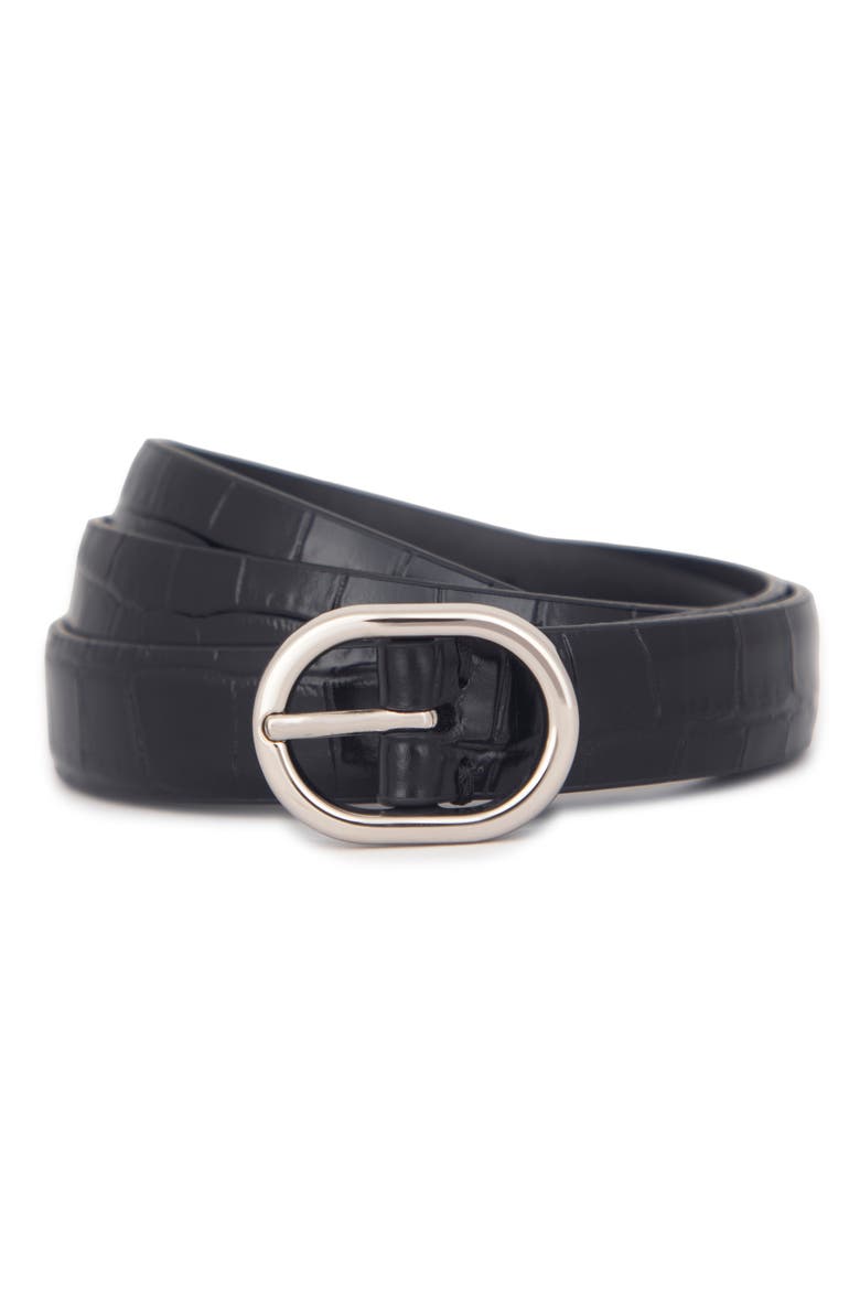 Croc Embossed Leather Belt, Main, color, BLACK