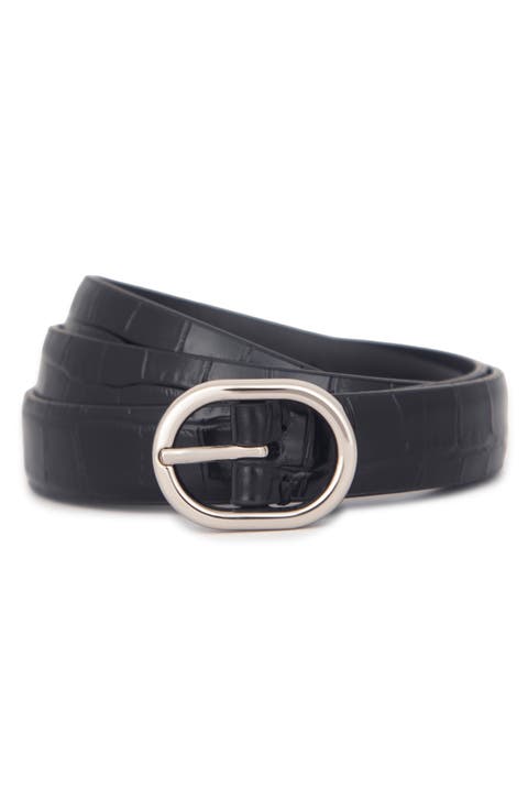 Croc Embossed Leather Belt