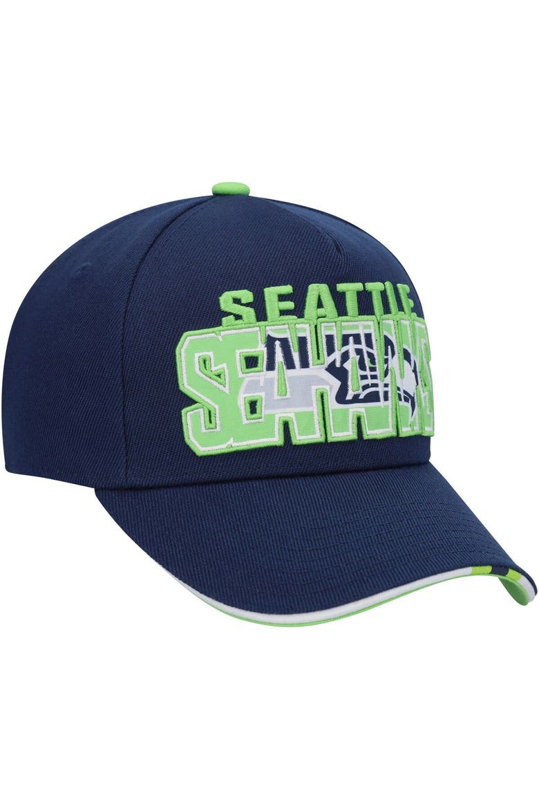 Youth College Navy Seattle Seahawks On Trend Precurved A-Frame Snapback Hat, Alternate, color, Navy
