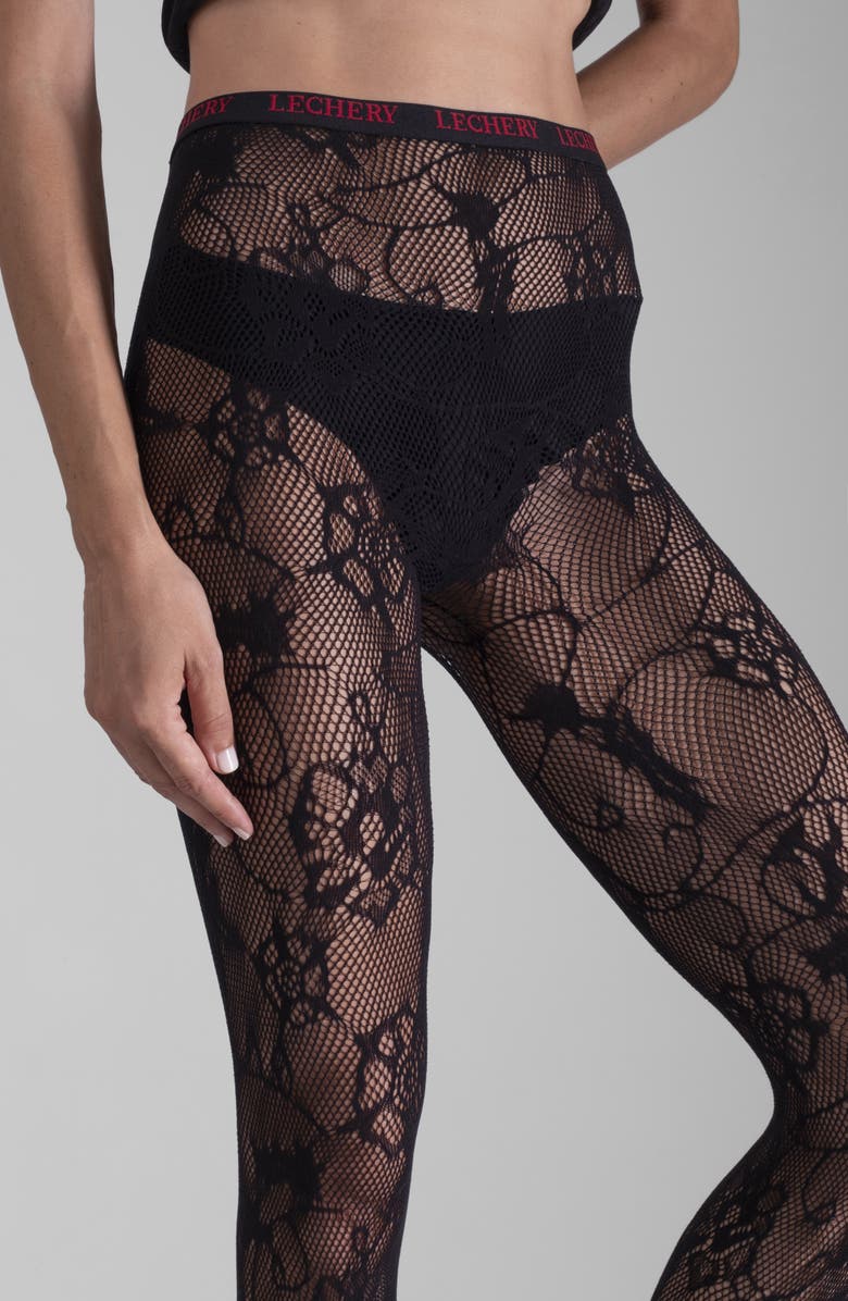 LECHERY<sup>®</sup> Floral Net Tights, Alternate, color, Black