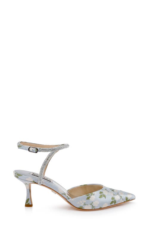Shop Badgley Mischka Bridal Autumn Pointed Toe Ankle Strap Pump In Mist Blue Fabric