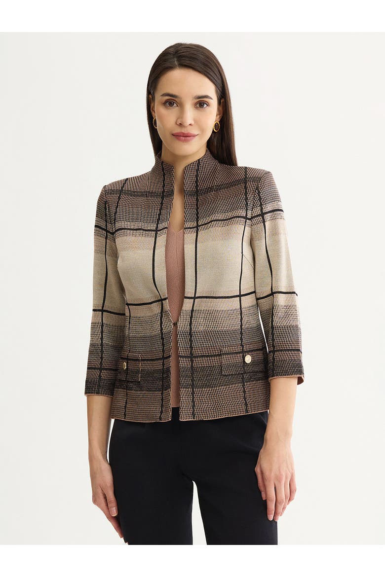 Ombre Grid Flat Knit Jacket, Main, color, Charmeuse/Biscotti/Black